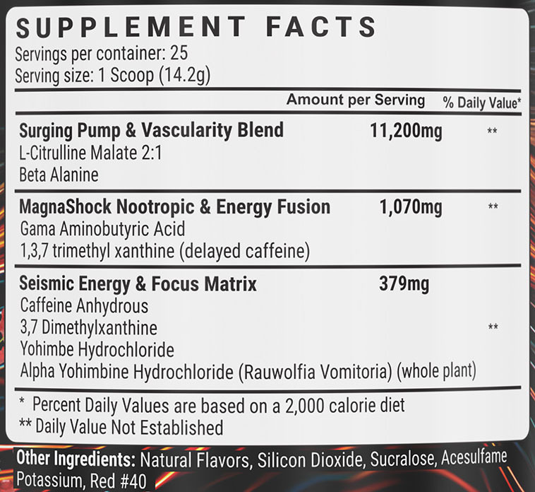 Seismic Surge by Hard Rock Supplements - Fruit Punch - Supplement Facts