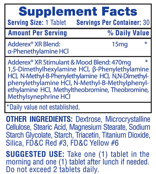 Adderex XR by Hi-Tech Pharmaceuticals - Supplement Facts