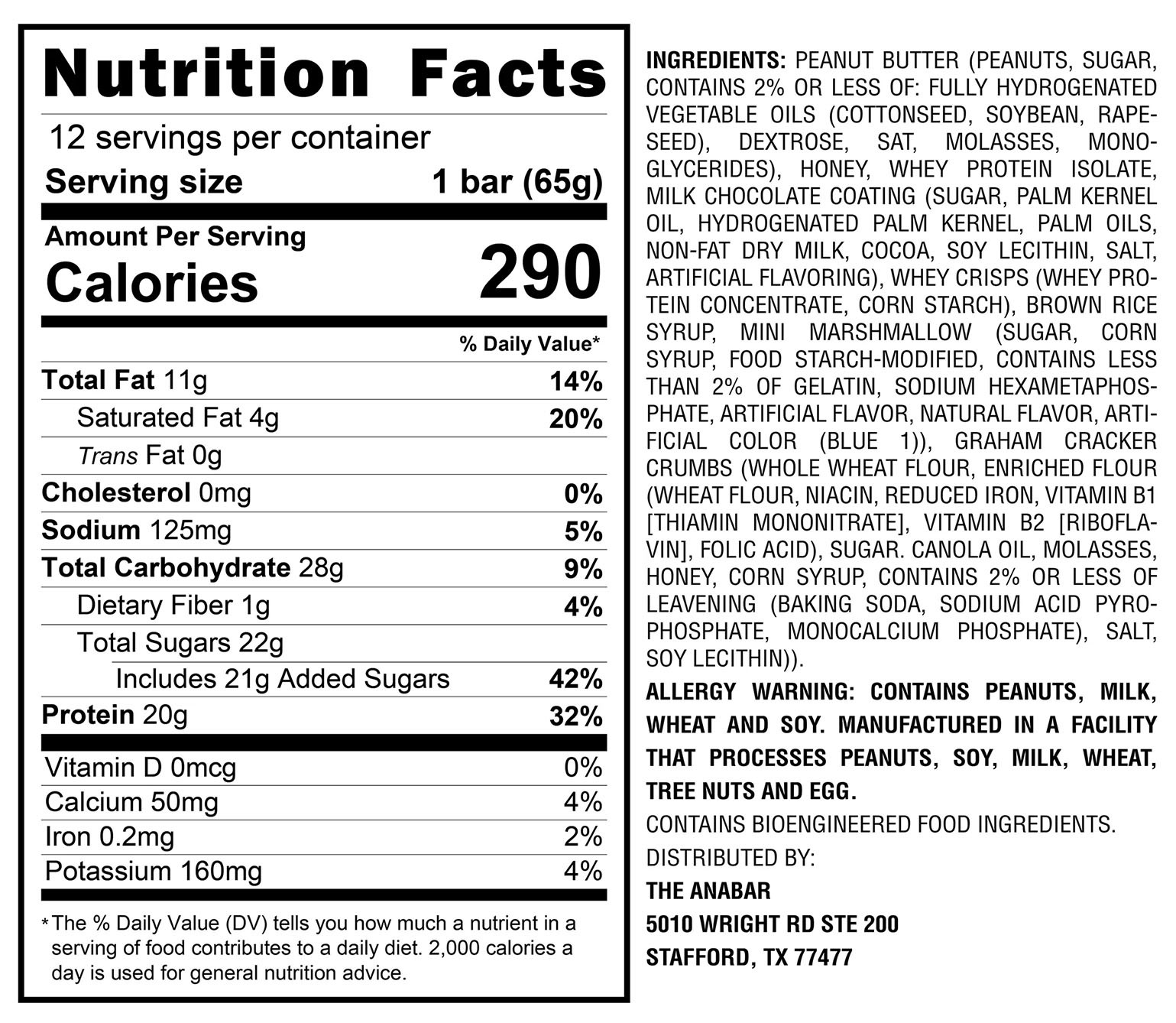 Anabar - Campfire S'mores - Nutrition Facts