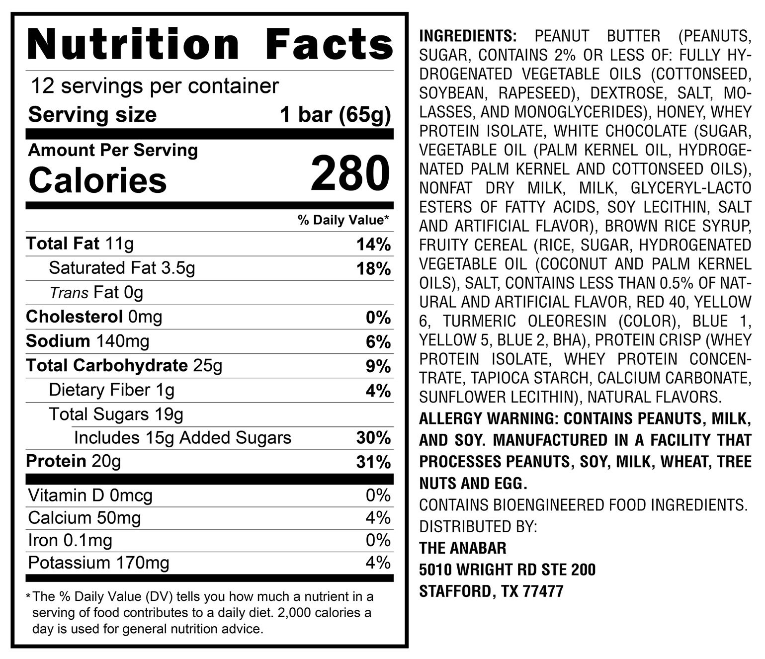 Anabar - Fruity Cereal Crunch - Nutrition Facts