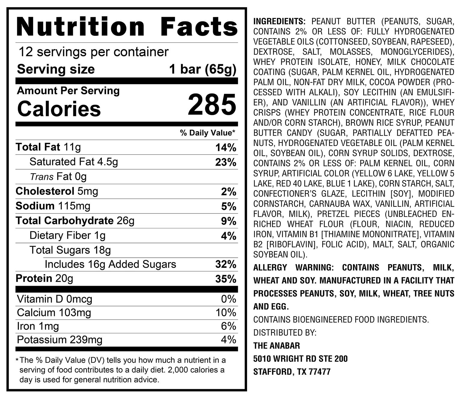 Anabar - Monster Cookie Crunch - Nutrition Facts