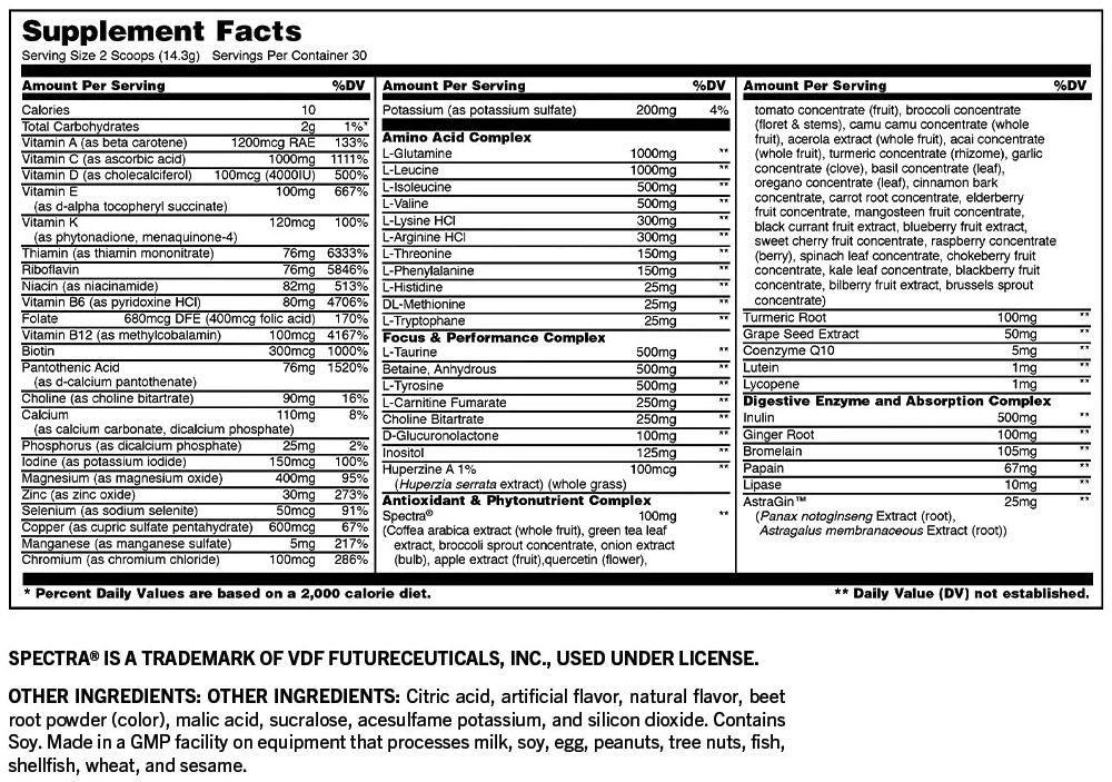 Animal Pak Powder by Universal Nutrition - Supplement Facts