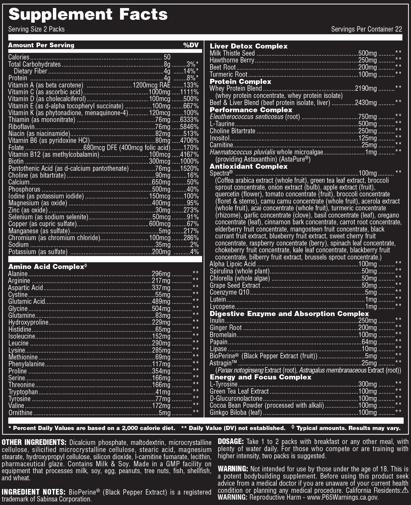 Fadogia XT by SNS - Supplement Facts