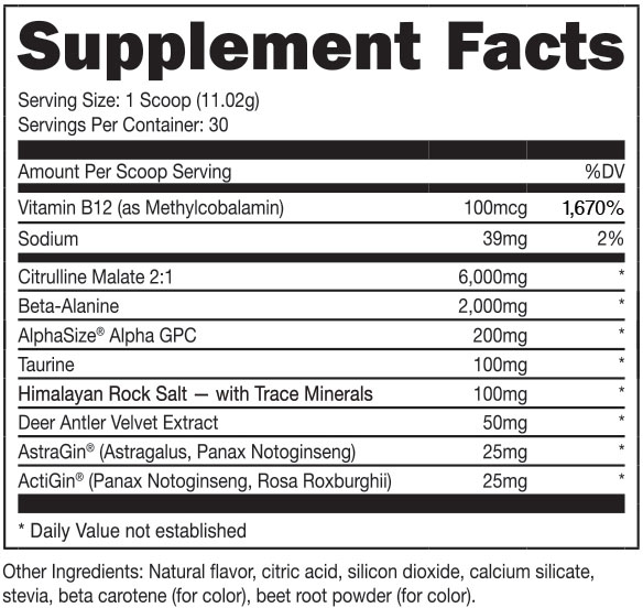 Bucked Up Stim Free Pre-Workout - Supplement Facts