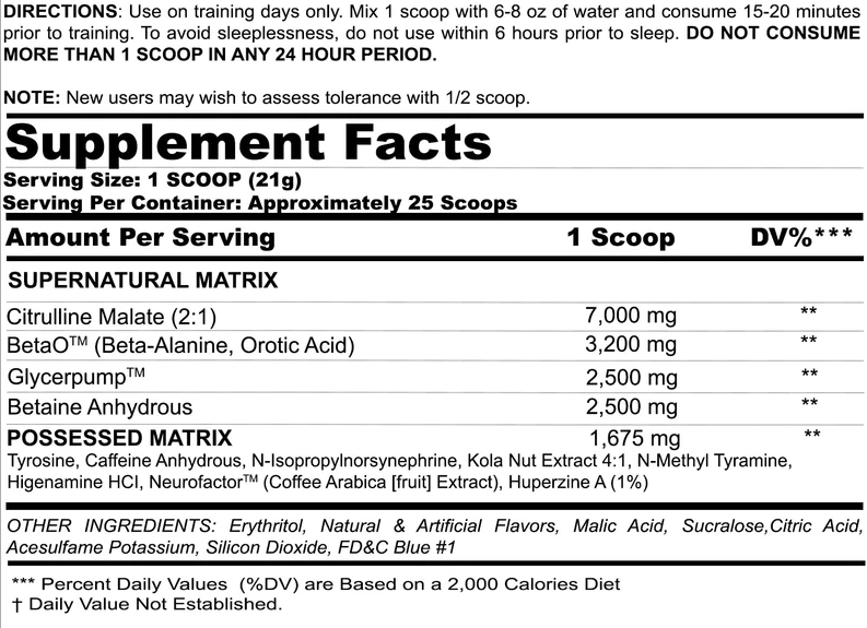BZRK High Potency Pre-Workout by Black Magic Supply Supplements - Supplement Facts