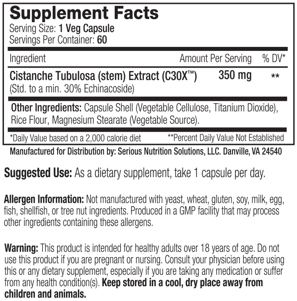 Cistanche XT by SNS - Supplement Facts