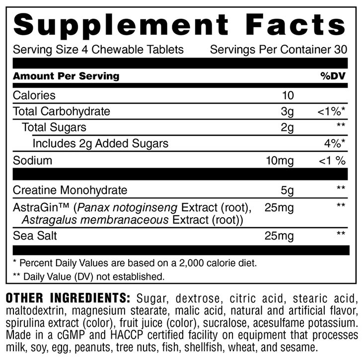 Animal Creatine Chews by Universal Nutrition - Supplement Facts