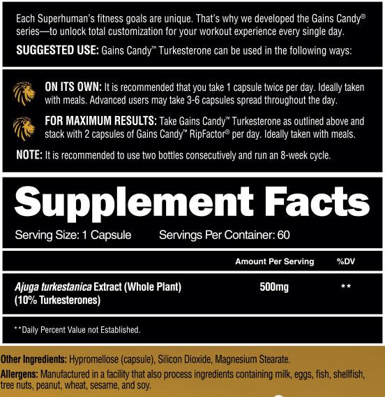 Gains Candy Turkesterone by Alpha Lion - Supplement Facts