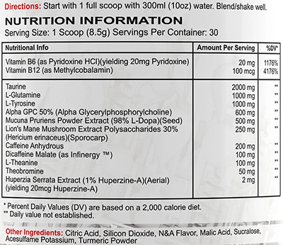 Infinite Brain by Psycho Pharma - Supplement Facts