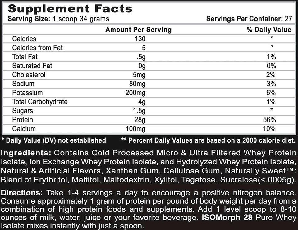 Isomorph 28 by APS Nutrition - Supplement Facts