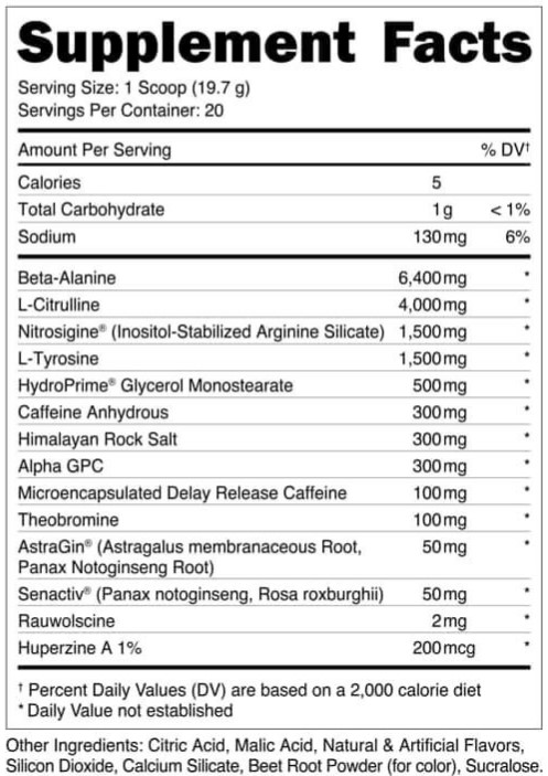 Mother Bucker by Bucked Up - Supplement Facts