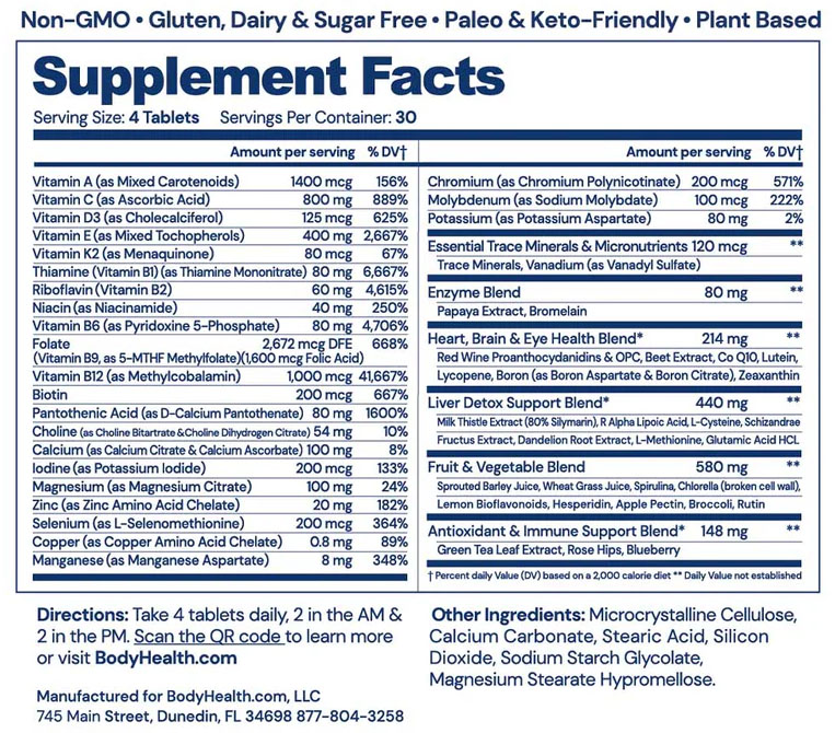 Multi Complete by BodyHealth - Supplement Facts