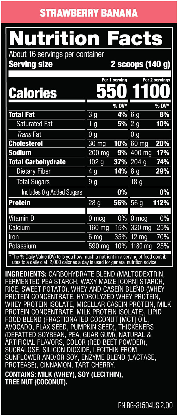 Mutant Mass Gainer - Strawberry Banana - Supplement Facts