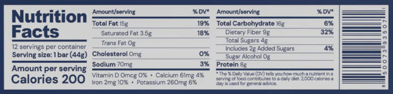 Perfect Amino Bar by BodyHealth - 1 Box (12 Bars) Ingredients