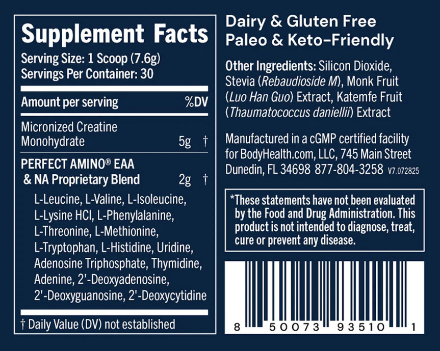 Perfect Amino Creatine Powder by BodyHealth - Supplement Facts
