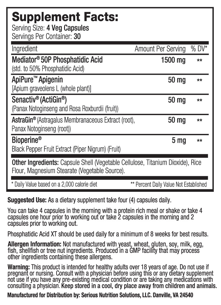 Phosphatidic Acid XT by SNS - Supplement Facts