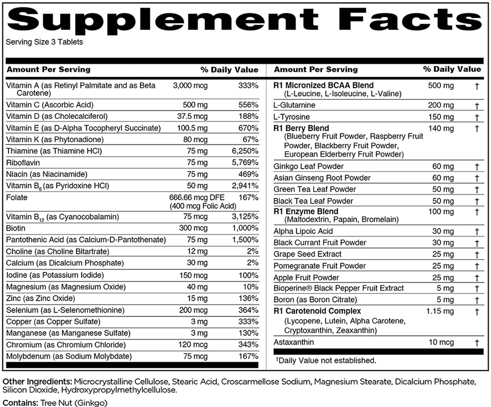 R1 Men's Train Daily Multivitamin by Rule 1 - Supplement Facts