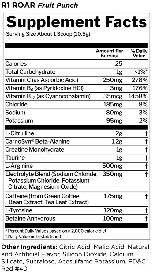 Roar by Rule 1 - Fruit Punch - Supplement Facts