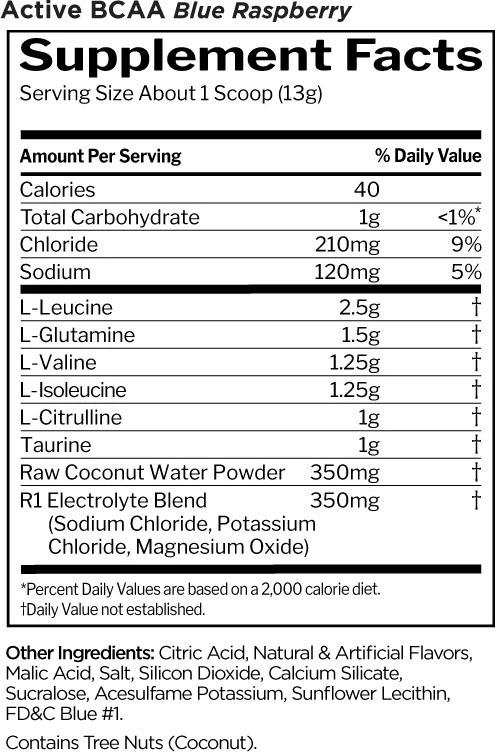 R1 Active BCAAs by Rule 1 - Blue Raspberry - Supplement Facts