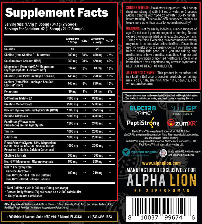 Alpha Lion SuperHuman Jacked - Supplement Facts