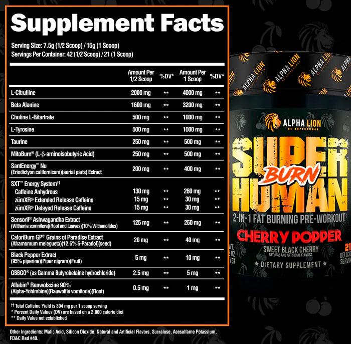 Alpha Lion SuperHuman Burn - Cherry Popper - Supplement Facts