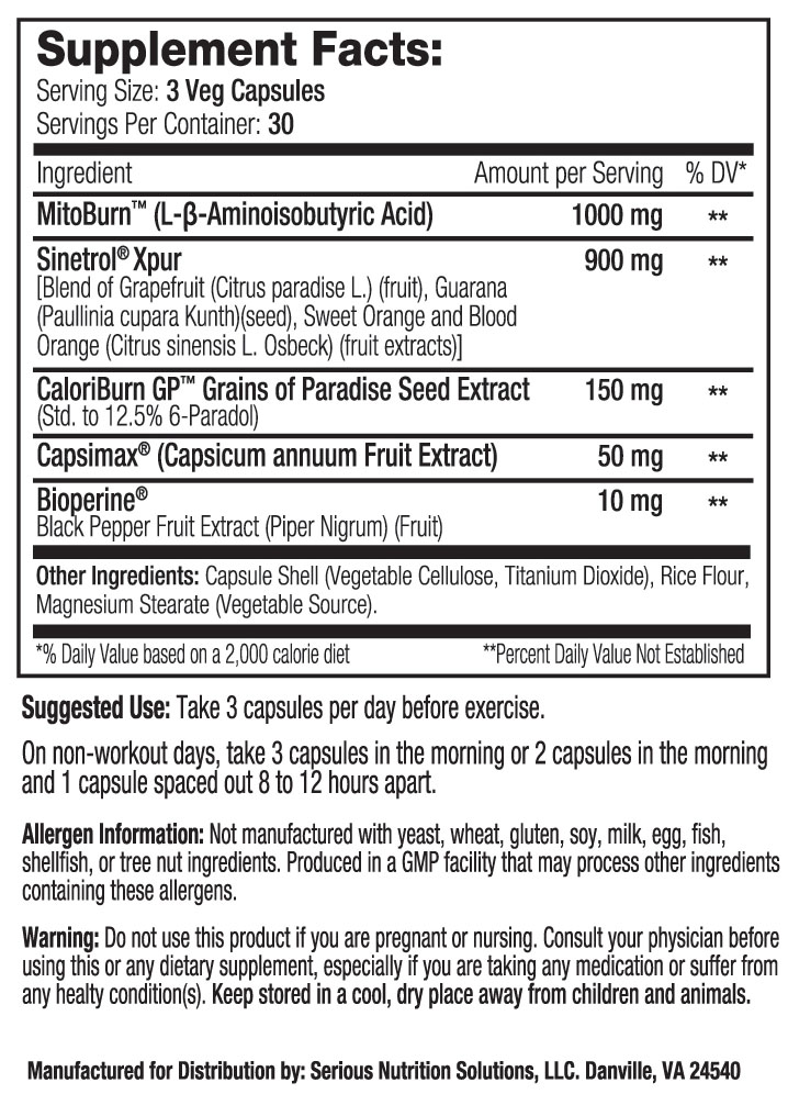 Thermo Scorch by SNS - Supplement Facts