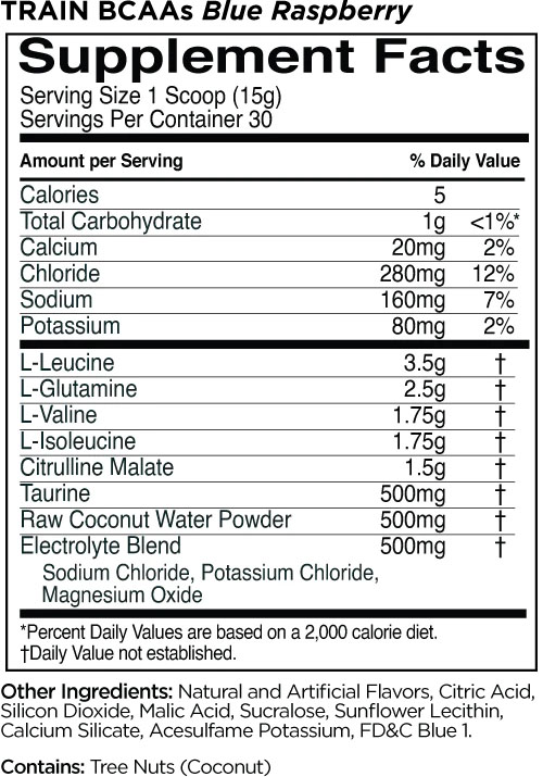 R1 Train BCAAs by Rule 1 - Blue Raspberry - Supplement Facts