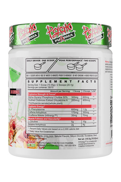 Psycho Pharma Vitals Pre-Workout - Tropical Fruit Punch - Supplement Facts