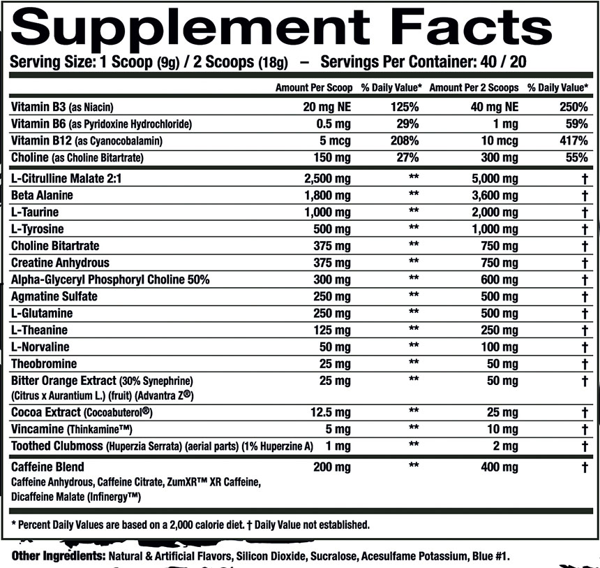 Wild Thing by Assault Labs - Rocket Pop - Supplement Facts