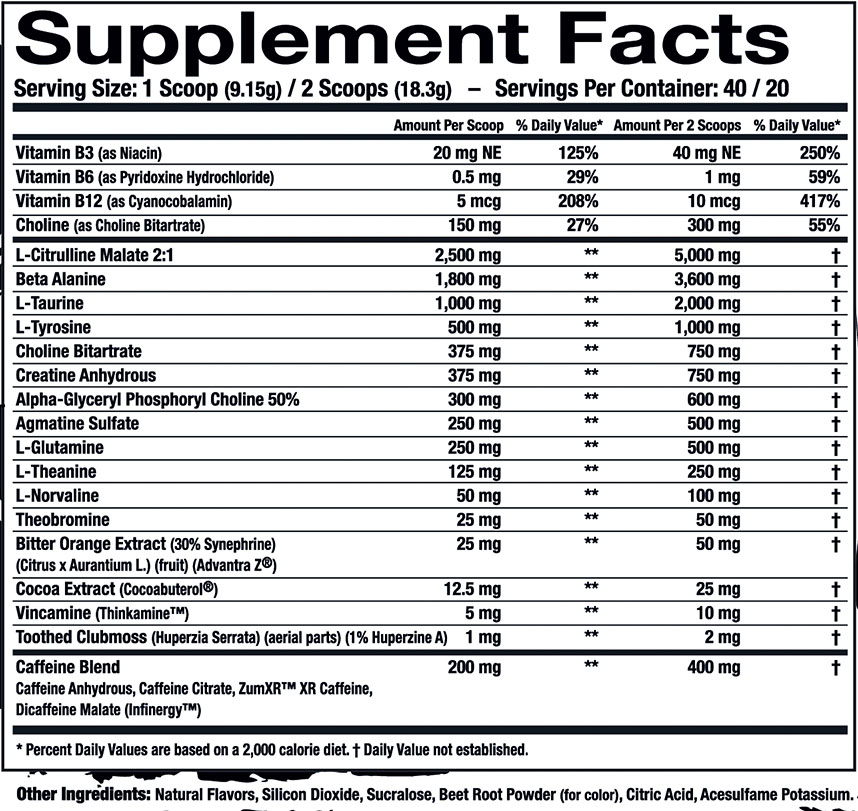 Wild Thing by Assault Labs - Strawberry Mango Rush - Supplement Facts