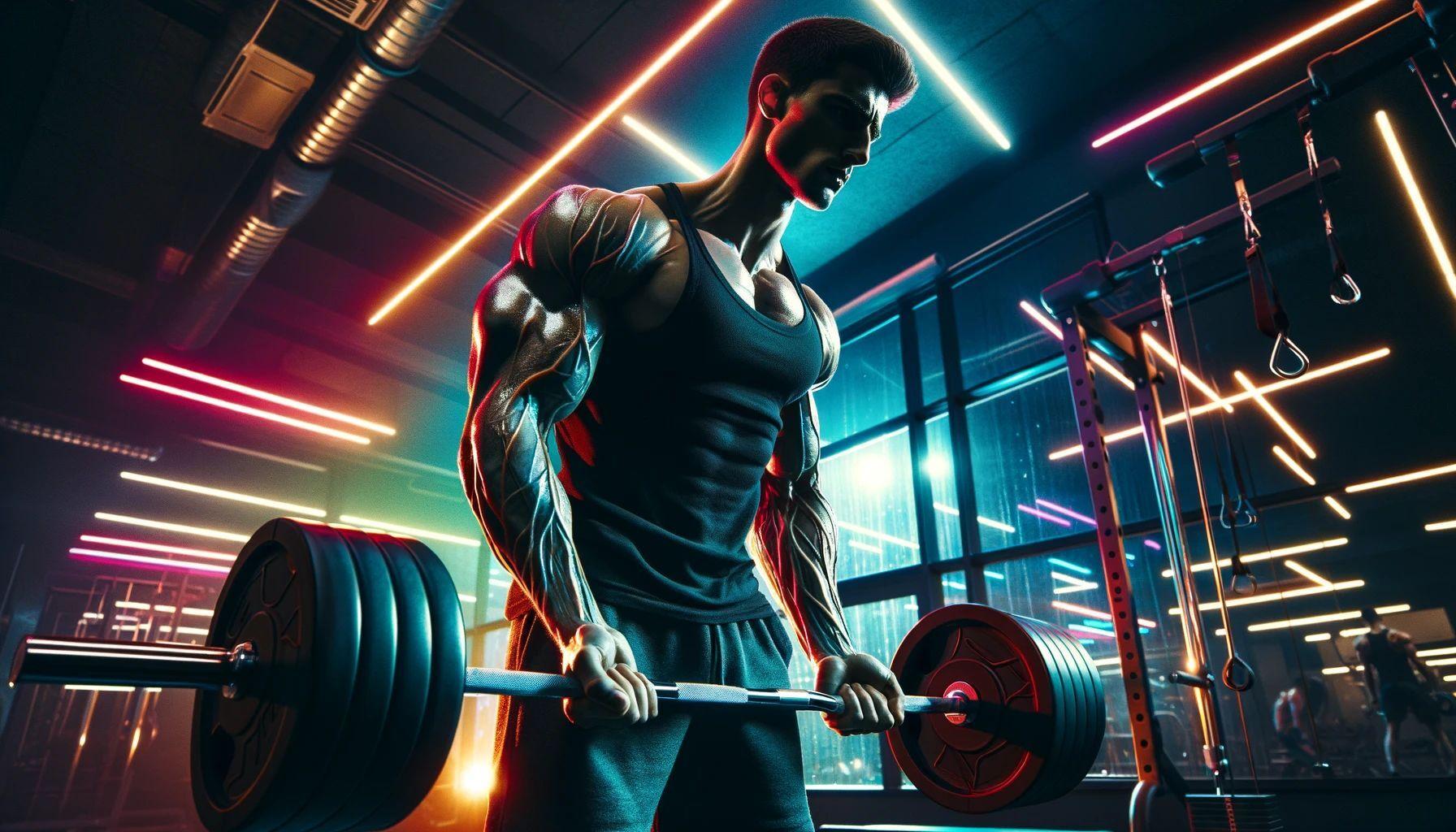 Vascular athlete with veiny arms lifting weights
