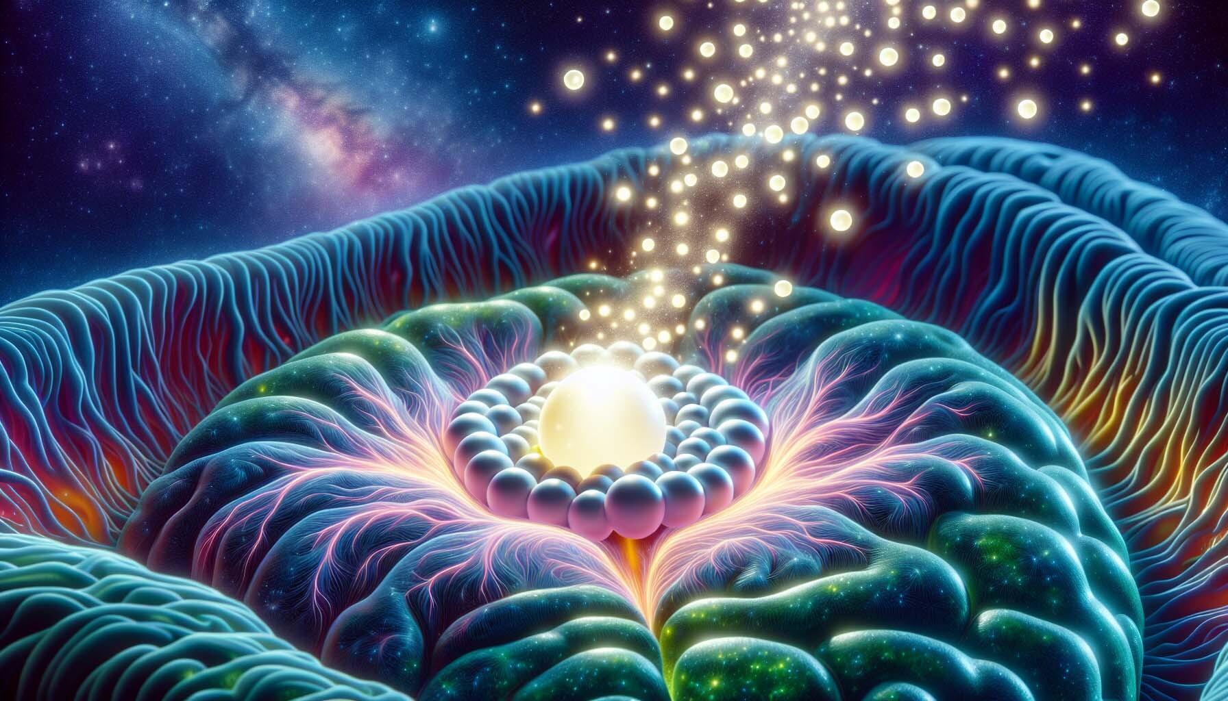 Artistic representation of the pineal gland and melatonin production
