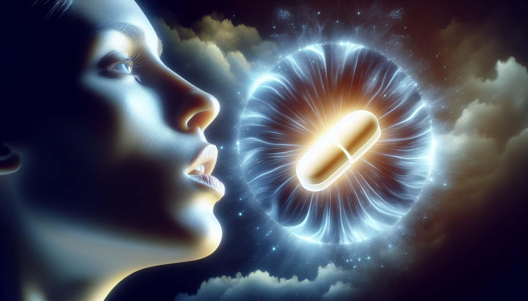 Artistic representation of taking a slow release melatonin tablet